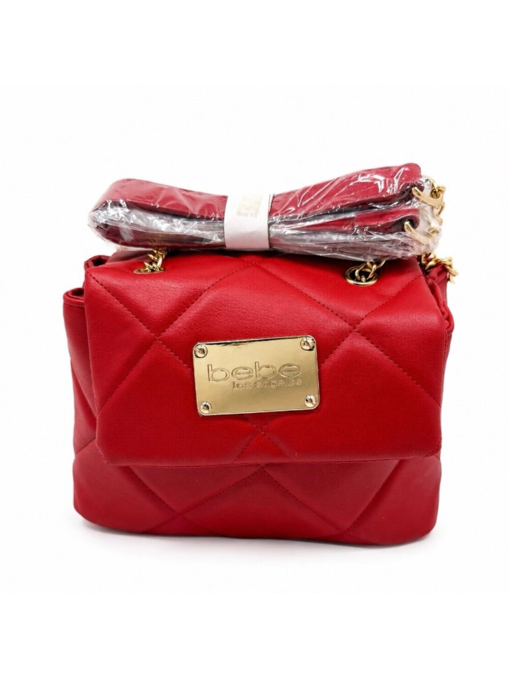 bebe City Flap Crossbody Bag One Size Red Quilted Chain Purse NWT Trend